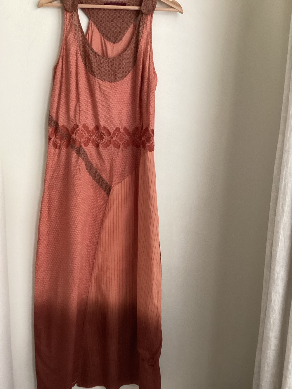 Solola 100% Cotton Maxi Dress Size 42 Coral Boho Embroidered Tiered Art To Wear